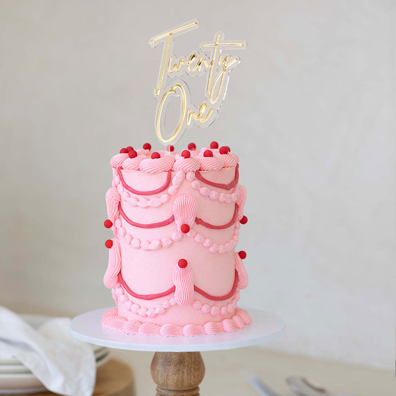 GOLD / CLEAR Layered Cake Topper - TWENTY ONE