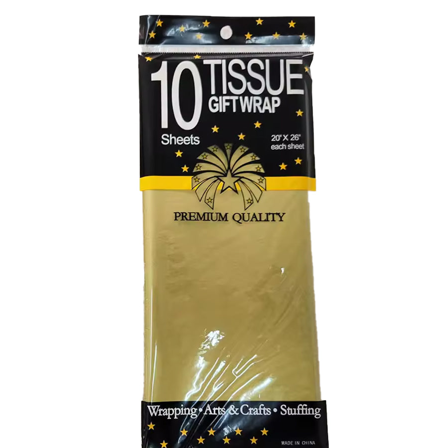 10PCE TISSUE PAPER 50.8X66CM GOLD