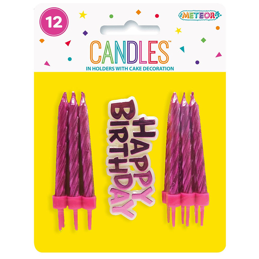 12 CANDLES W/CAKE DECO - PINK