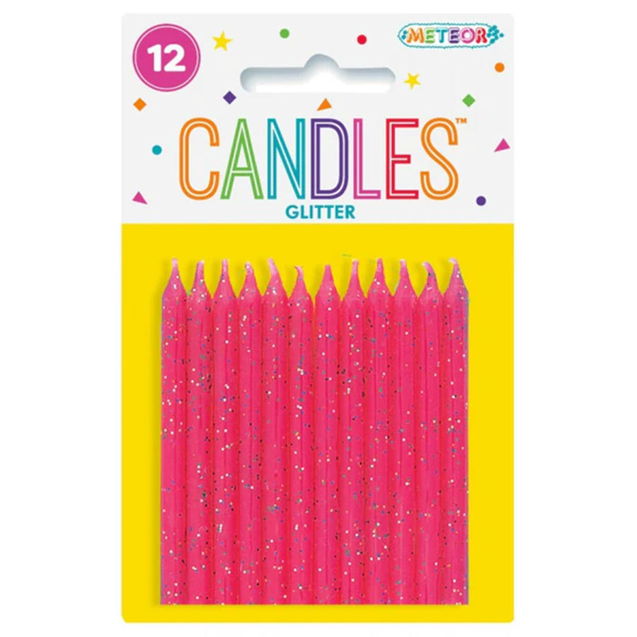 12 GLITTER CANDLES/PINK