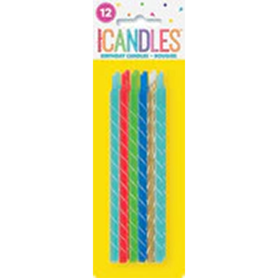 12 BRIGHT SPIRAL CANDLES - 5"