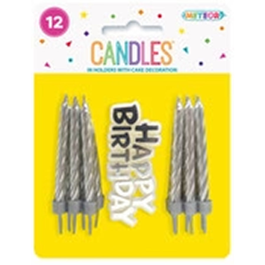 12 CANDLES W/CAKE DECO -SILVER