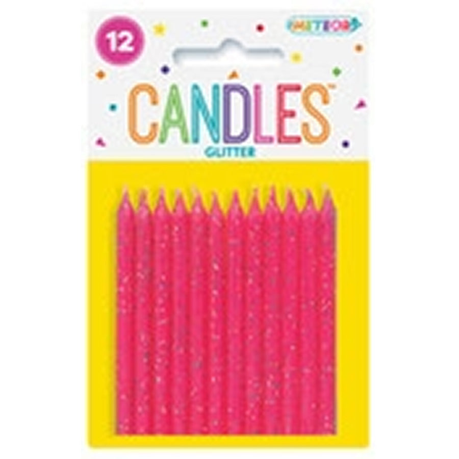 12 Glitter Candles - Pink