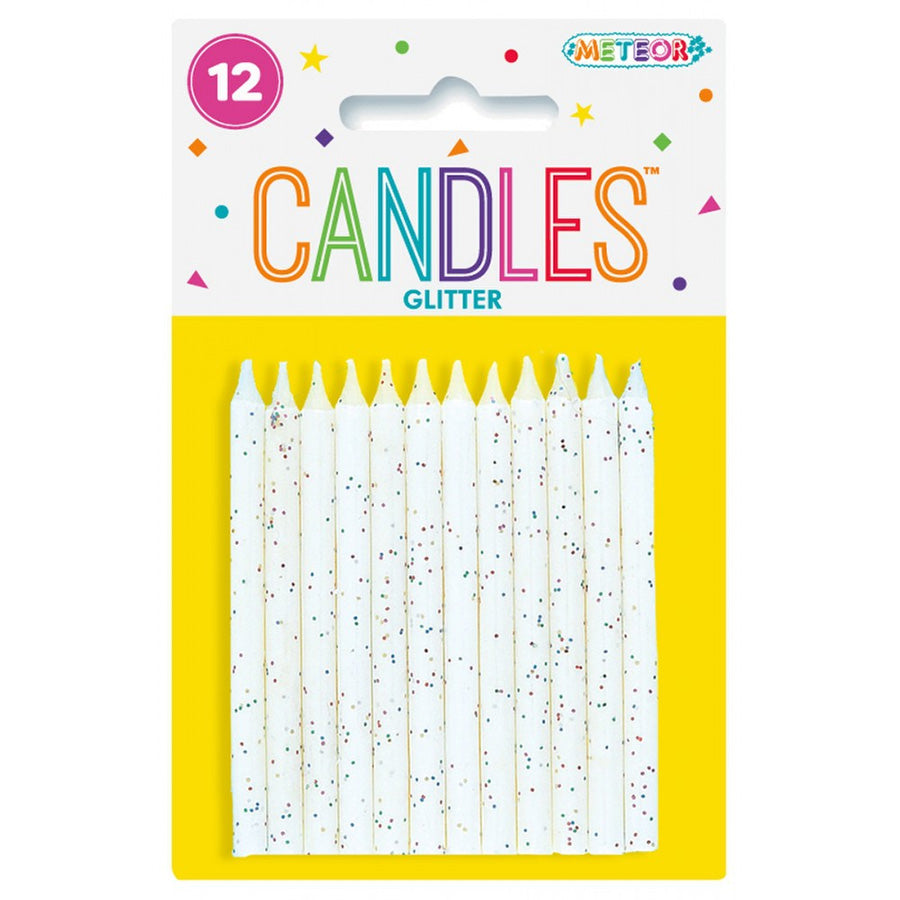 12 GLITTER CANDLES/WHITE