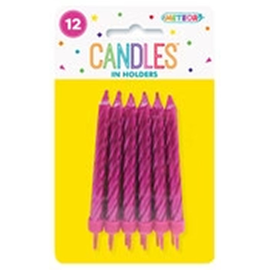 12 MET CANDLES/HLDS - HOT PINK