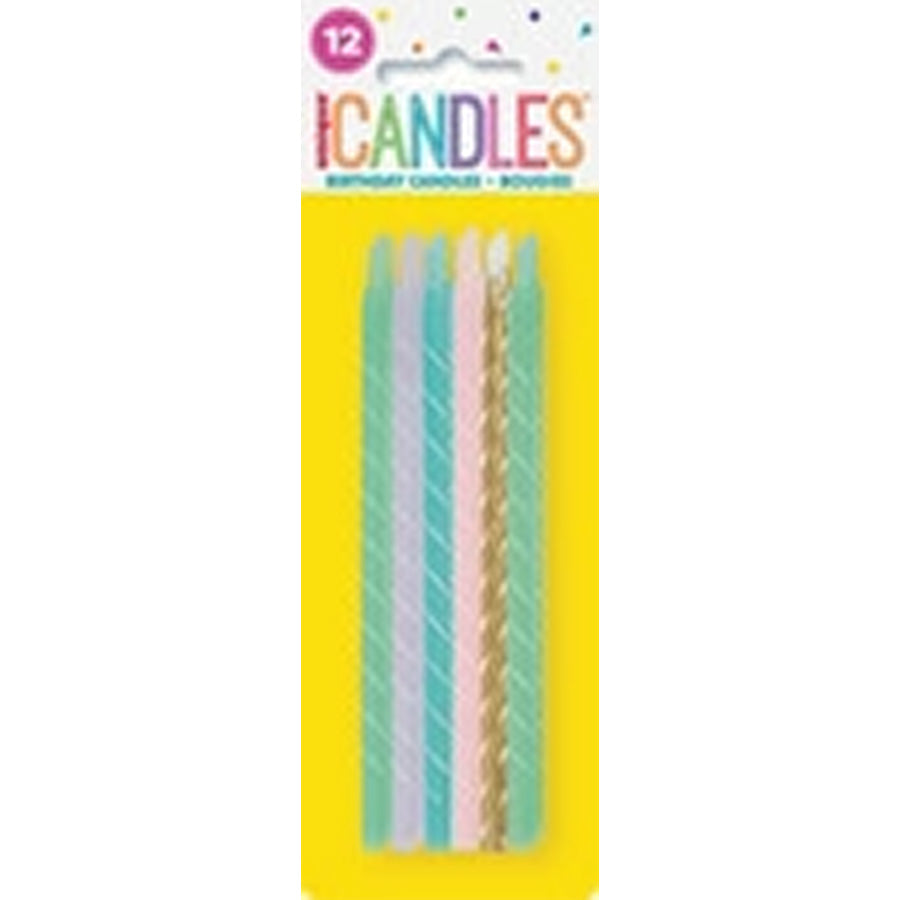 12 PASTEL SPIRAL CANDLES - 5"