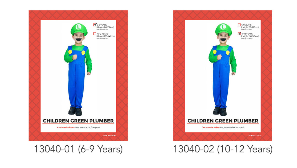 Children Green Plumber Costume (10-12 Years)