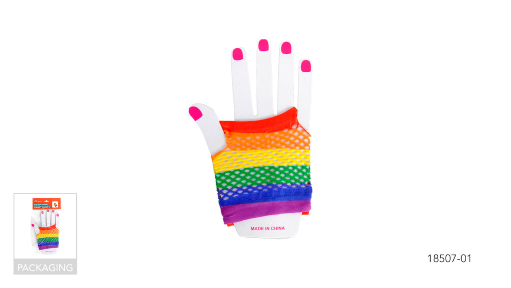 Rainbow Short FishNet Gloves