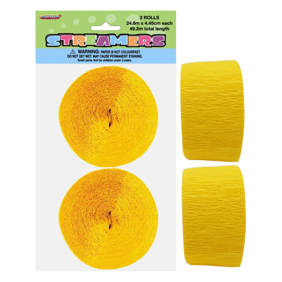 2 CREPE STREAMERS - SUN YELLOW