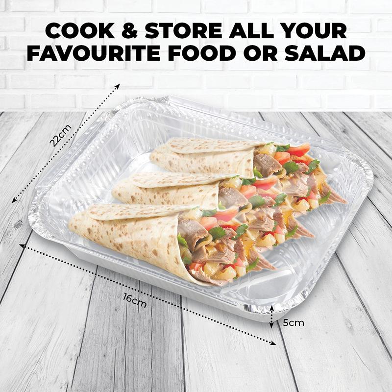 Foil Tray With Lids 22.5cm x 16.8cm x 5cm 3pk