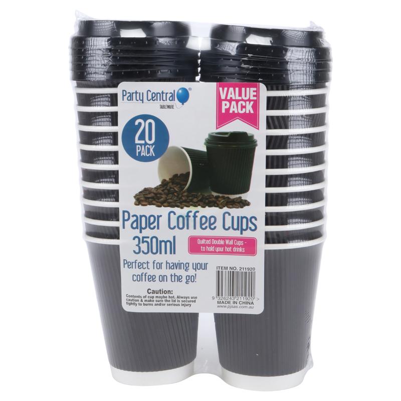 Drinkware Paper Cup Coffee Rippled With Lid 350ml 20pk