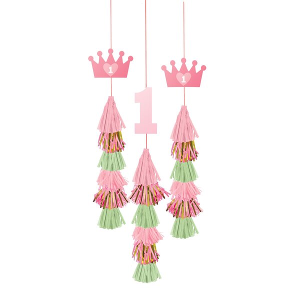 1st Birthday Girl Dangle Tassel Decorations PK3