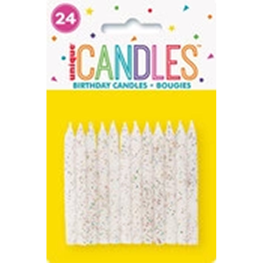 24 WHTE GLITTER SPIRAL CANDLES