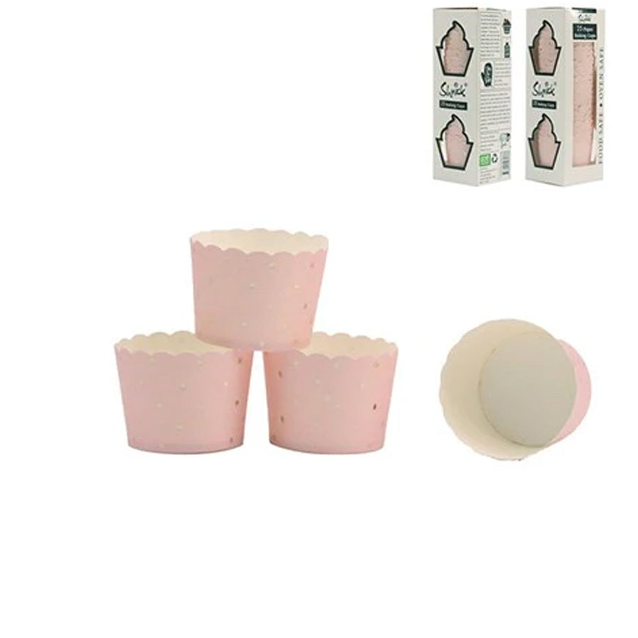 25PK PINK DOTTY BAKING CUP WITH GOLD FOILED