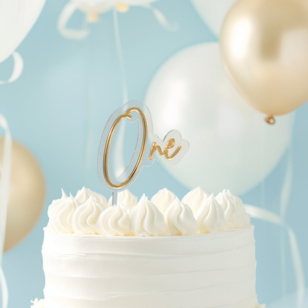 Gold/ Clear ONE Cake Topper Layered