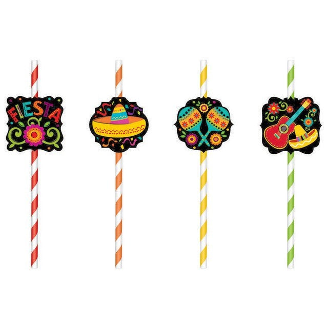 Fiesta Straws Paper w/Printed Add-Ons PK12