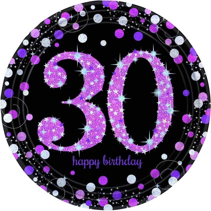 PINK SPARKLING 30TH PLATES 8PK