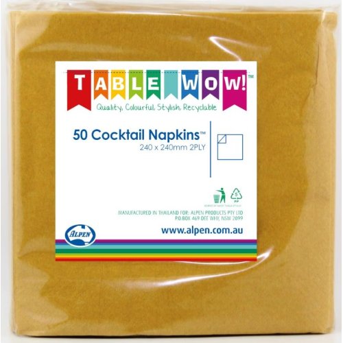 Cocktail Napkin Gold pk50