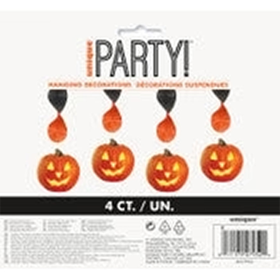 4 PUMPKIN GLOW HANGING DECORATIONS