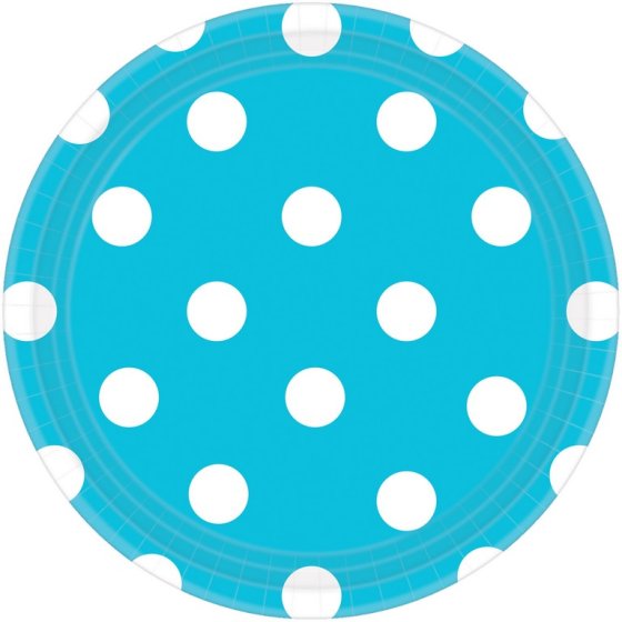 Dots 23cm Round Paper Plates Light Blue PK8