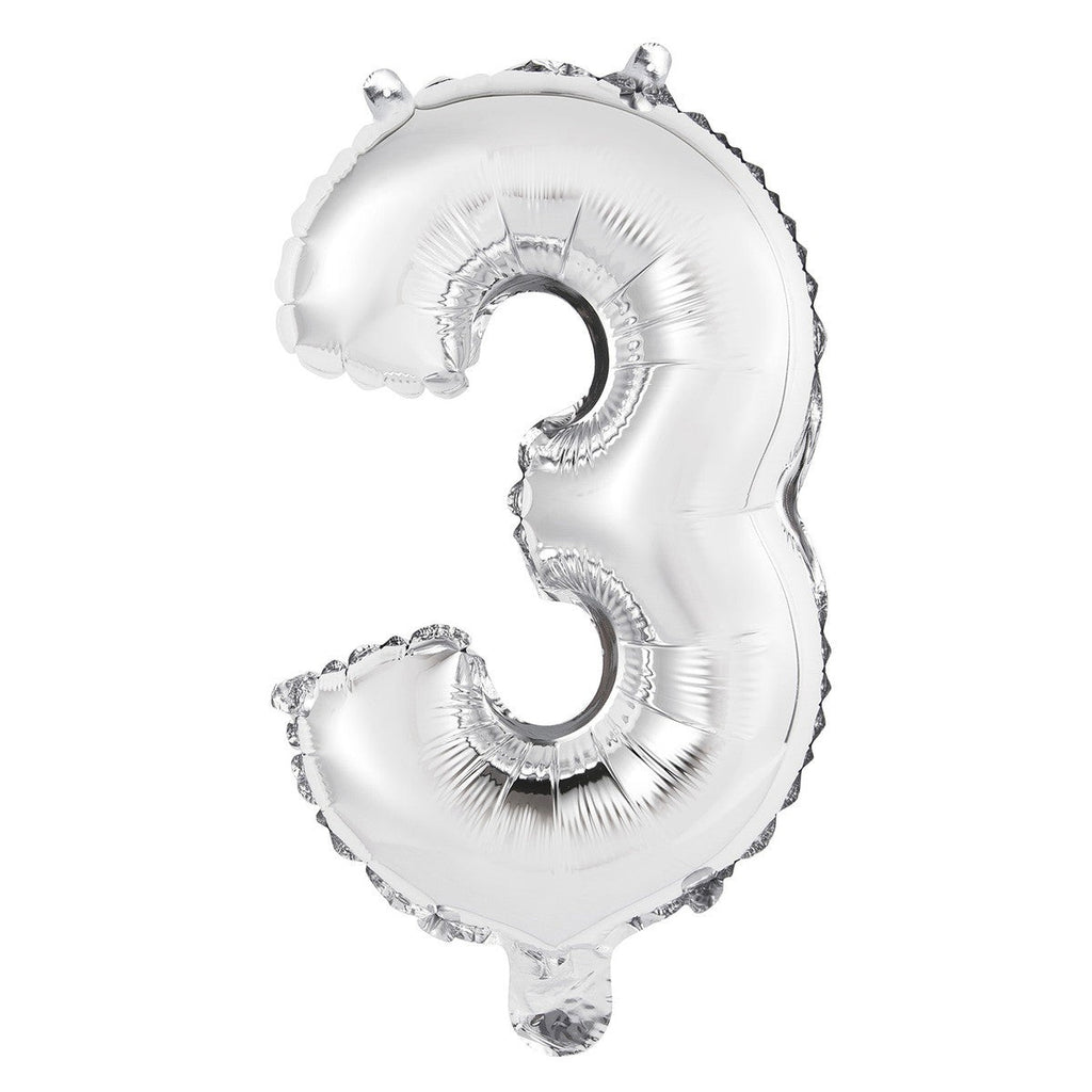 Silver "3" Numeral Foil Balloon 35cm (14")