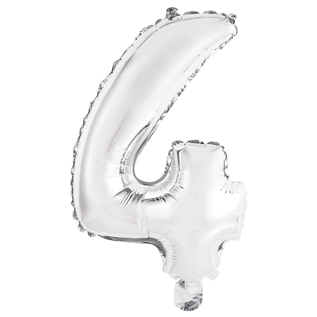 Silver "4" Numeral Foil Balloon 35cm (14")