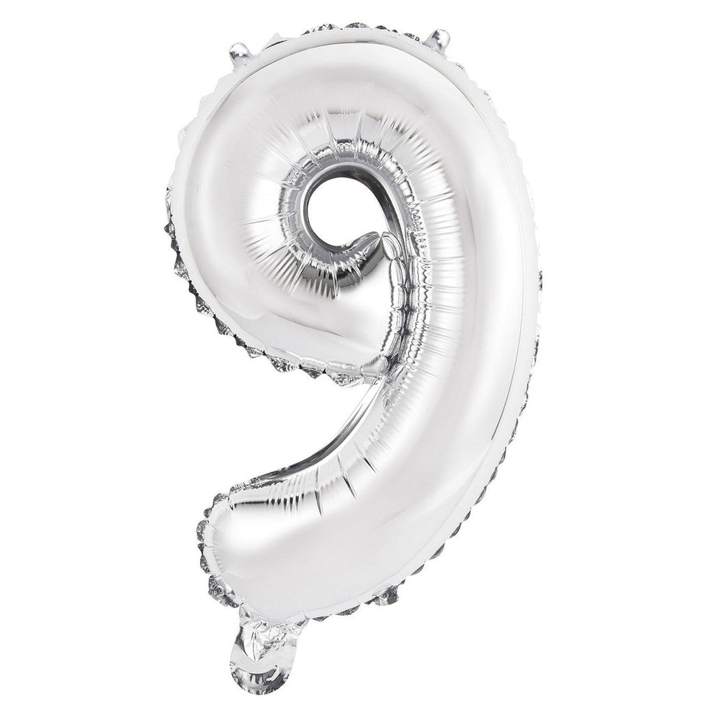 Silver "9" Numeral Foil Balloon 35cm (14")