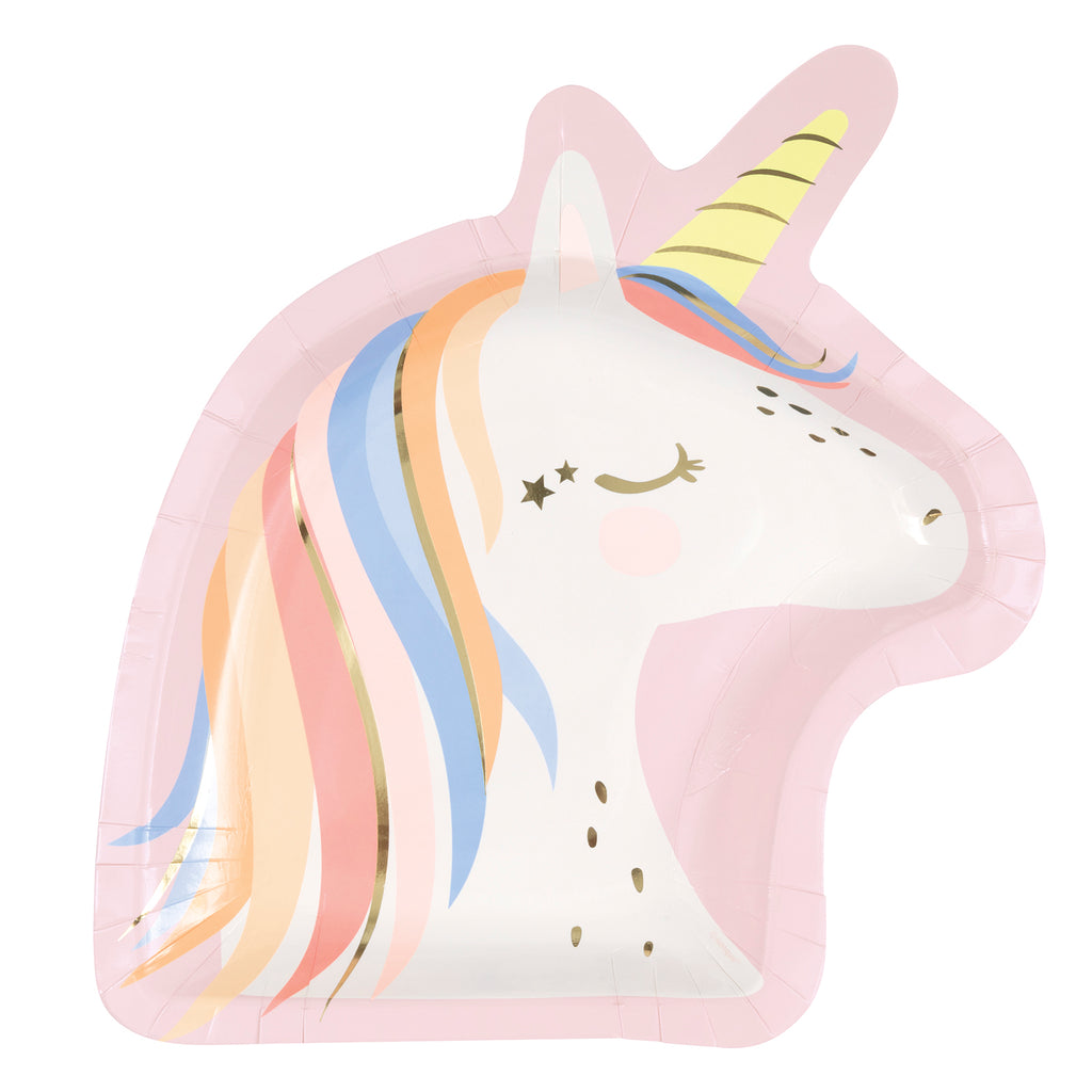 Dainty Unicorn 8PK X 23.4cm Foil Stamped Unicorn Shaped Paper Plates