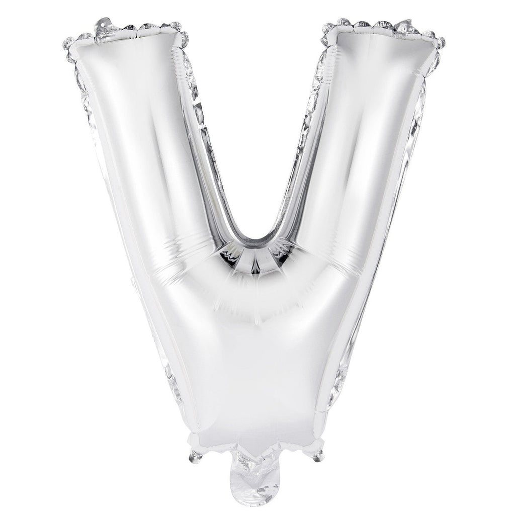 Silver "V" Alphabet Foil Balloon 35cm (14")