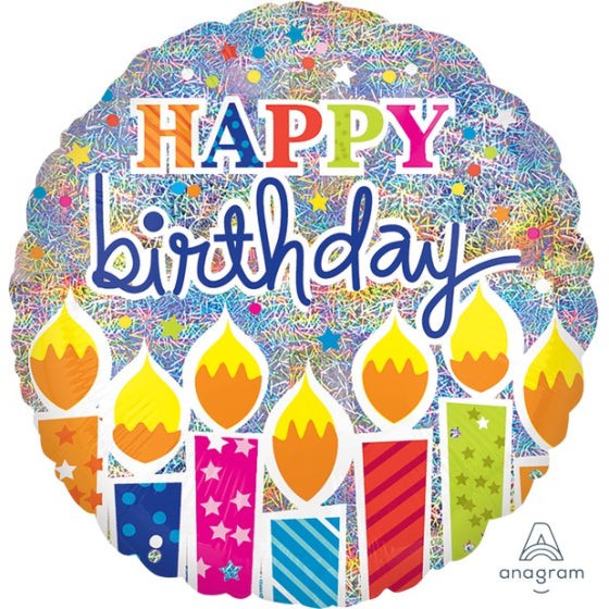 45CM STANDARD HOLOGRAPHIC SHIMMER HAPPY BIRTHDAY CANDLES