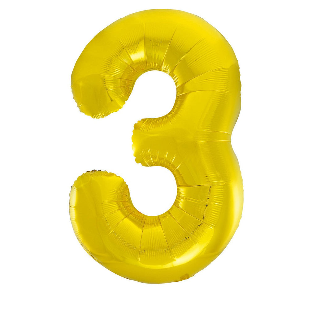 Gold "3" Numeral Foil Balloons 86cm