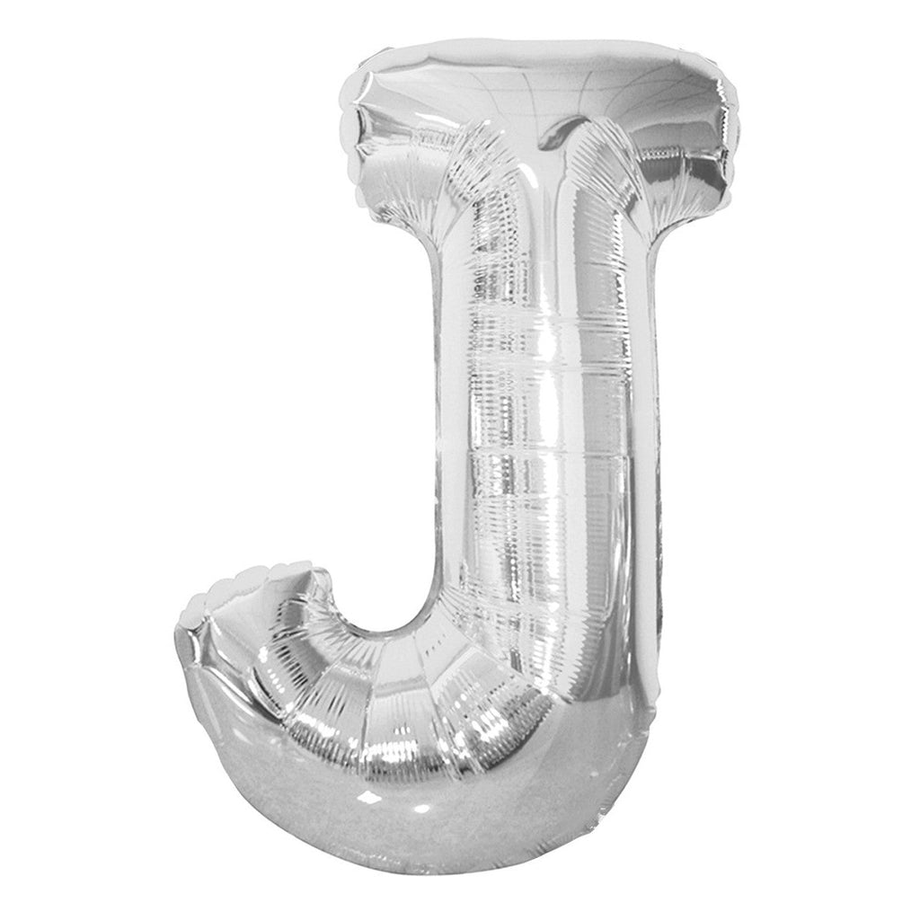 Silver "J" Alphabet Foil Balloons 86cm