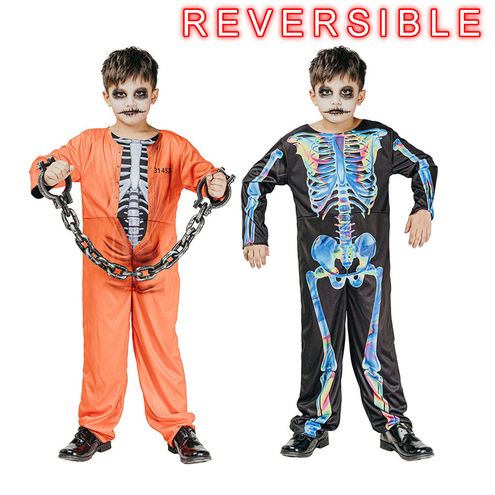 REVERSABLE PRISONER/SKELETON BOY COSTUME CONTAINS DOUBLE SIDED JUMPSUIT