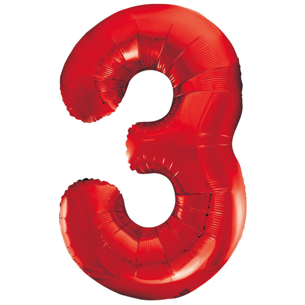 Red "3" Numeral Foil Balloons 86cm