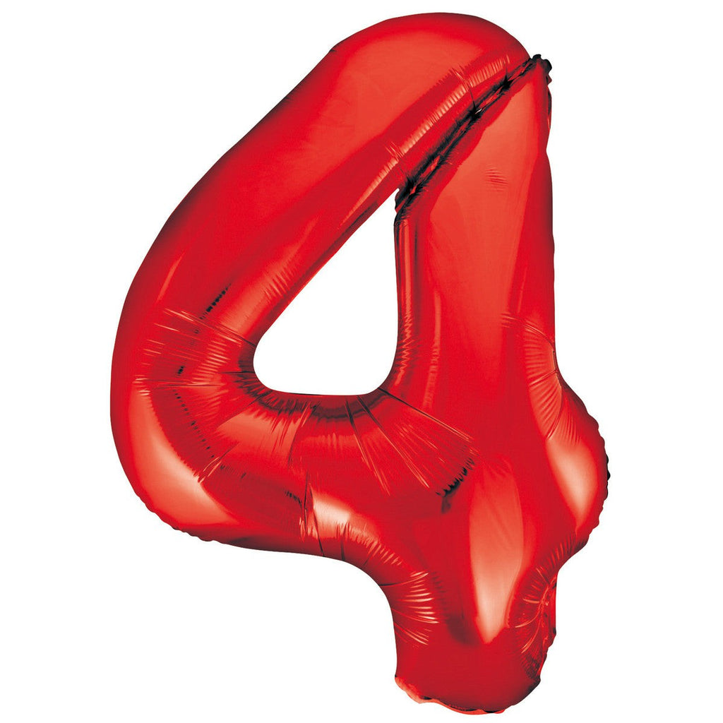 Red "4" Numeral Foil Balloons 86cm