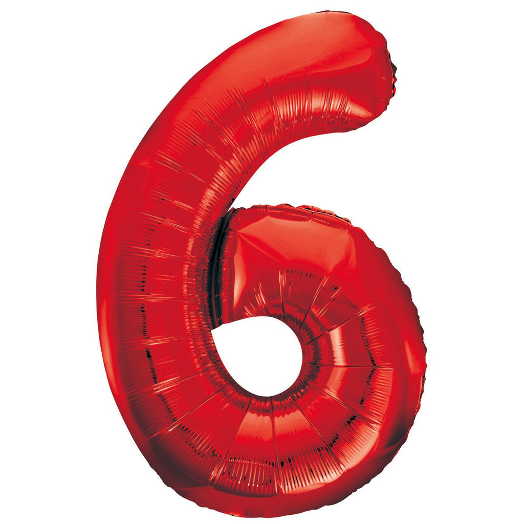 Red "6" Numeral Foil Balloons 86cm