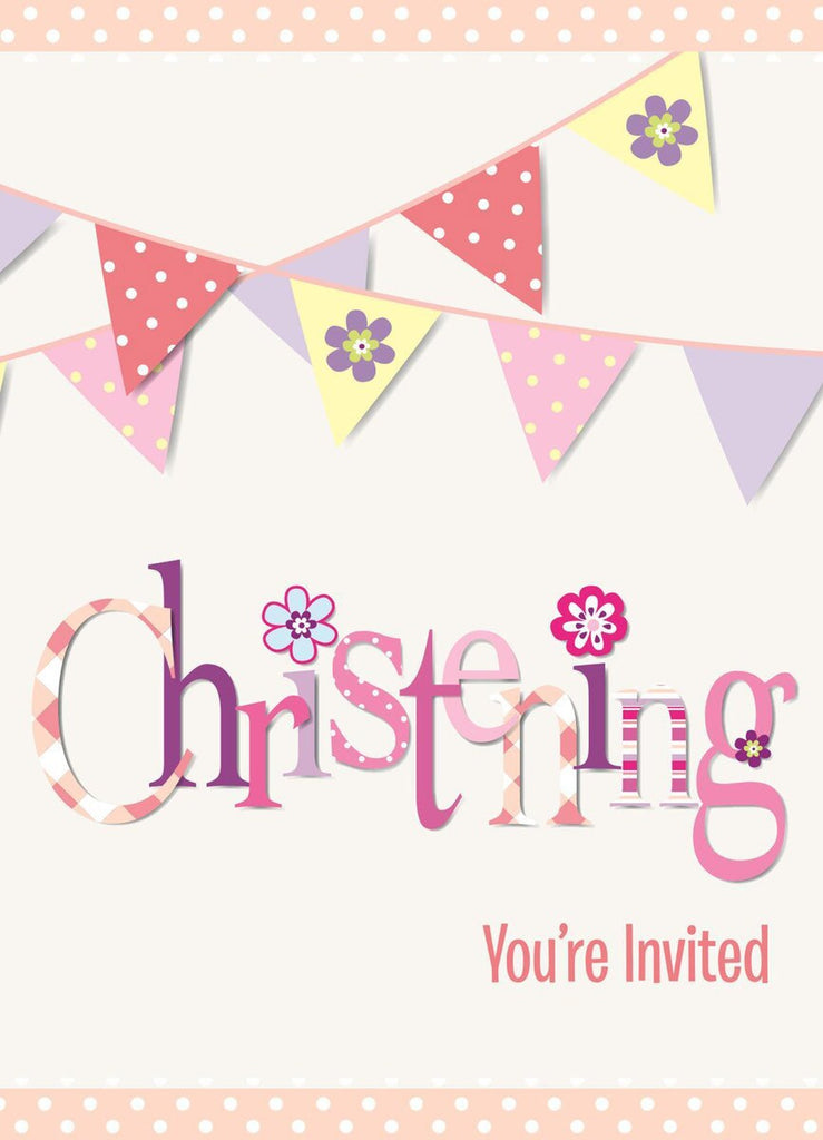 Christening Pink 8 Invitations 9.7 x 3.6cm (5.3" x 3.8")