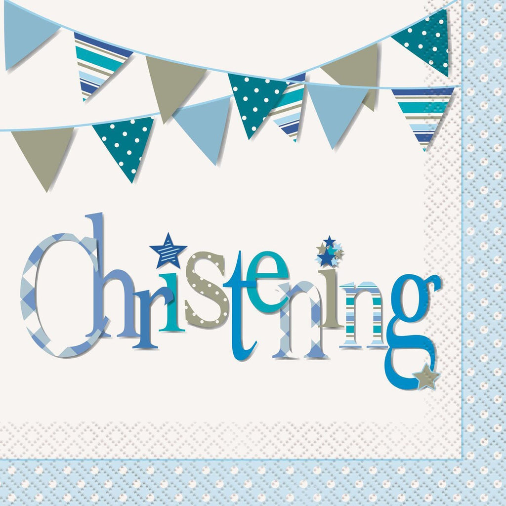 Christening Blue 16 Luncheon Napkins 2ply 33cm x 33cm (13" x 13")