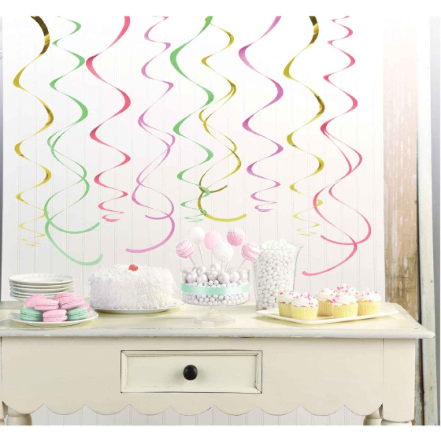 PASTEL SWIRL DECORATIONS PASTEL COLOURS &amp; GOLD FOIL