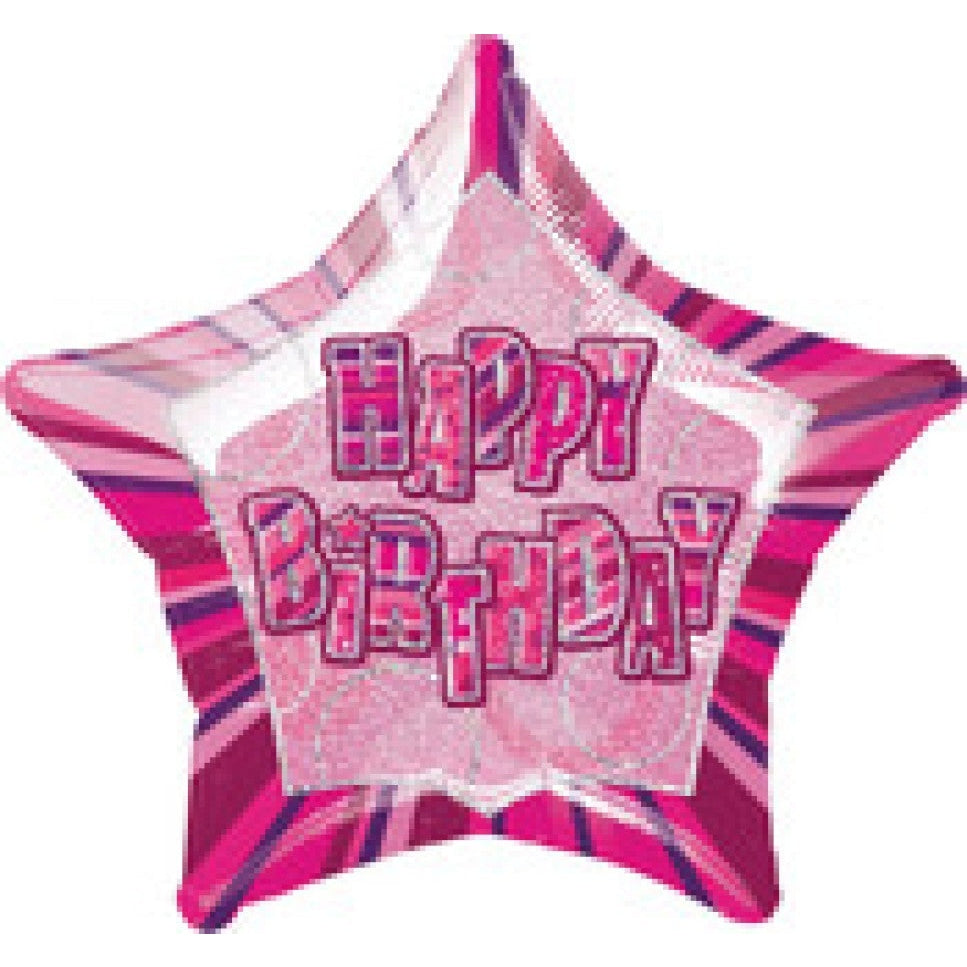 Glitz Pink Happy Birthday Star foil 45cm