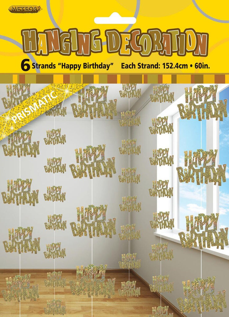 Glitz Gold 6 Hanging Decorations 1.5m (5') - Happy Birthday