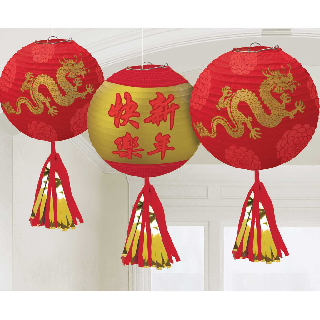 Chinese New Year Deluxe Paper Lanterns &amp; Tassels Foil Hot Stamped PK2