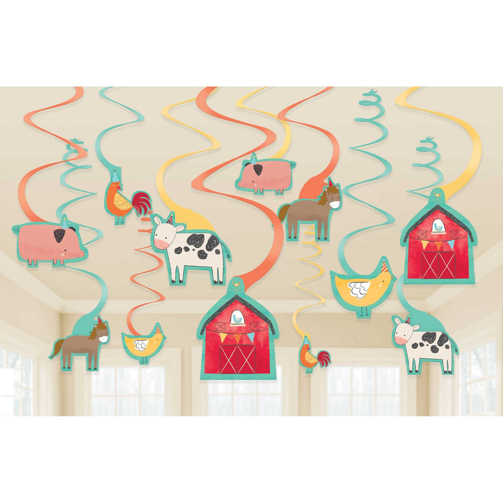 Barnyard Birthday Hanging Swirl Decorations Value Pack 12