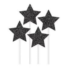 CAKE TOPER 4PK GLTR STARS BLACK