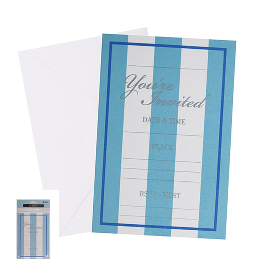 6 MINT STRIPED INVITES W/ENVELOPES-17X11.5CM