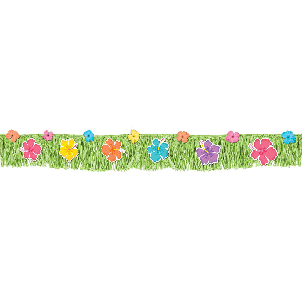 Summer Hibiscus Fringed Plastic Banner &amp; Fabric Flowers