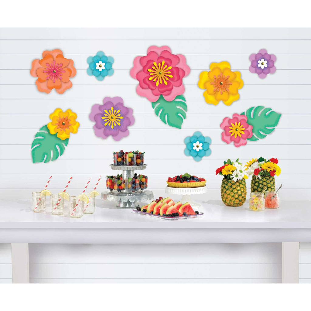 Summer Hibiscus Flowers Wall or Table Decorations PK12