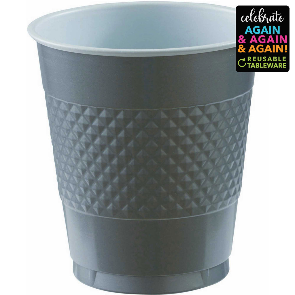 Premium Plastic Cups 355ml 20 Pack - Silver