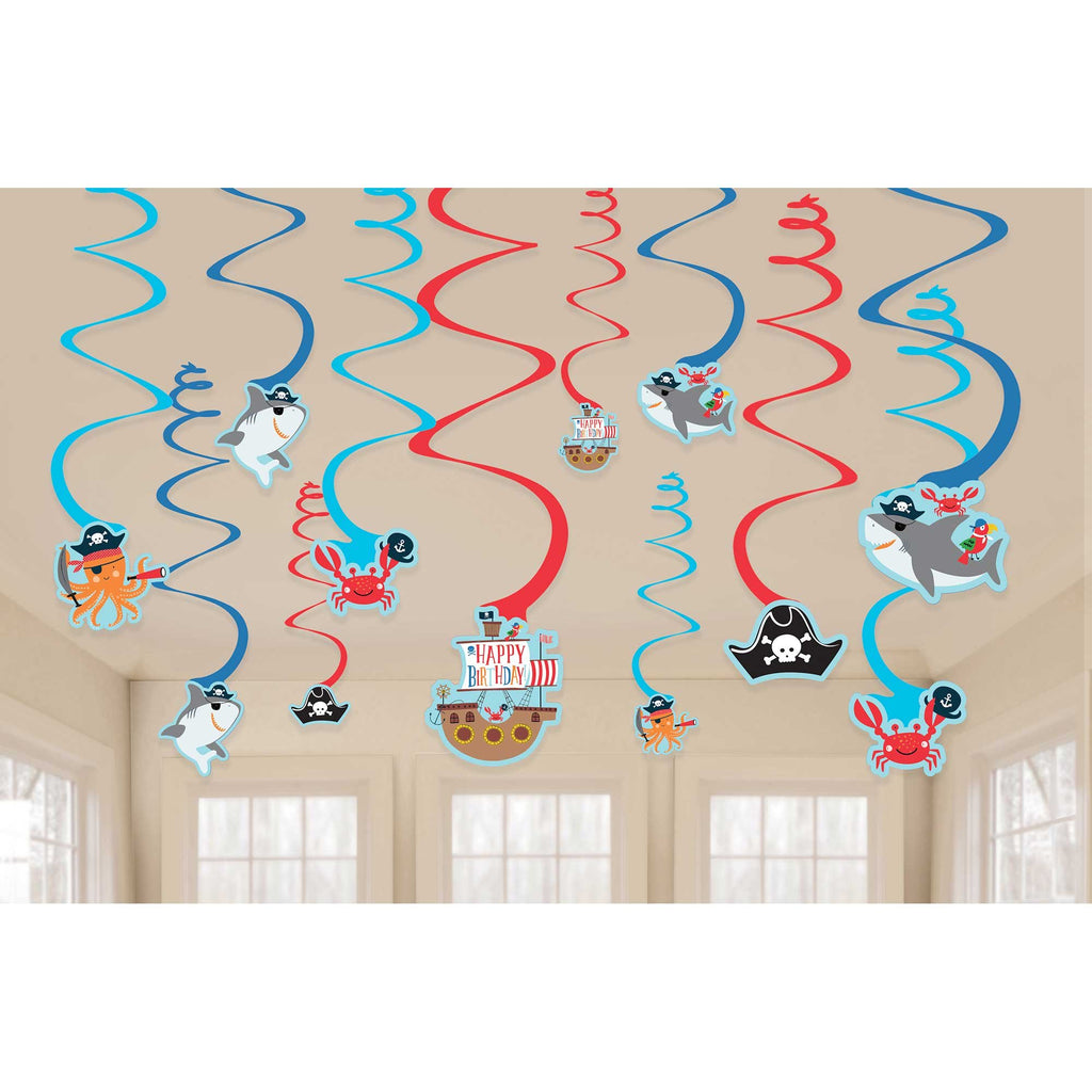 Ahoy Birthday Spiral Swirls Hanging Decorations PK12