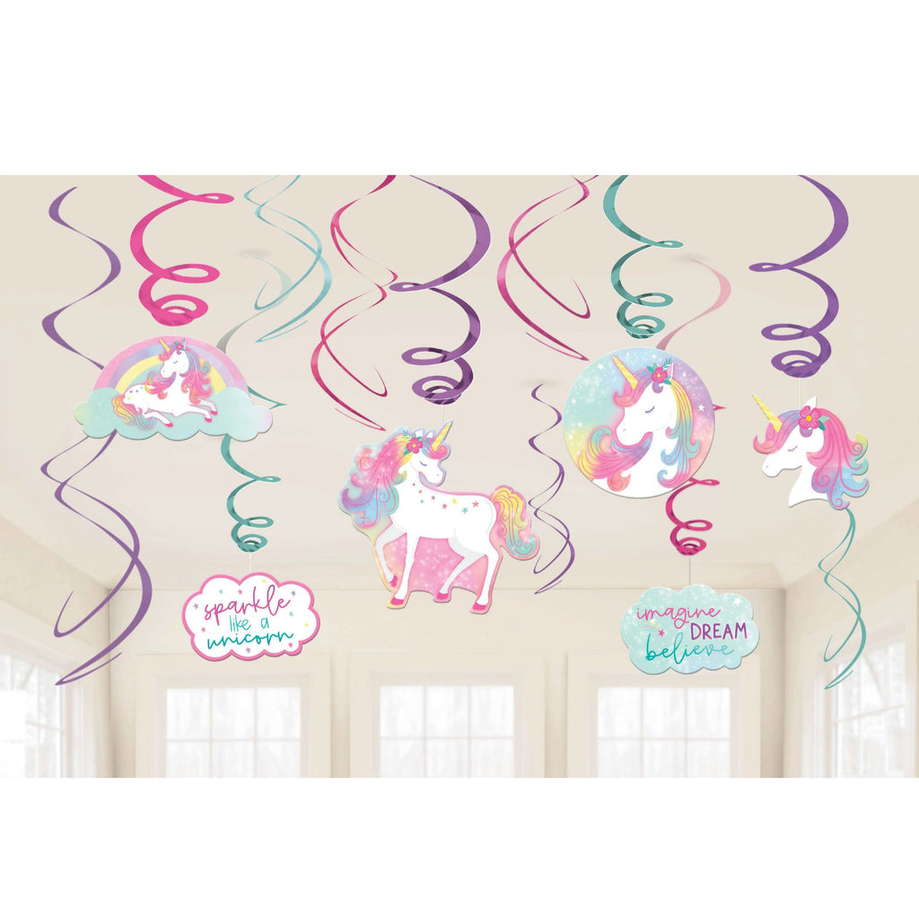 Enchanted Unicorn Spiral Swirls Hanging Decorations PK12